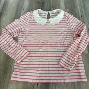 Boden Pink and White Striped Top with Eyelet Lace Collar | Sz US 10